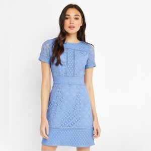 She + Sky Blue Crochet Short Sleeve Isla Dress- Size Small